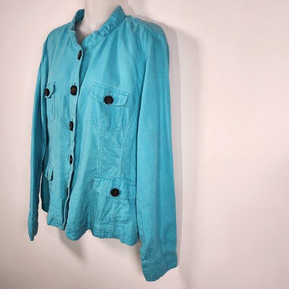 Relativity Women 100% Linen Jacket Teal Blue Size XL Lightweight Utility Pockets - Picture 5 of 10